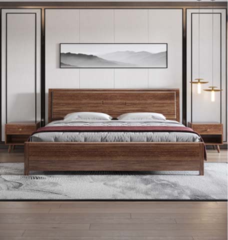 Walnut Finish Modern Wooden Platform Bed with Matching Headboard and Footboard
