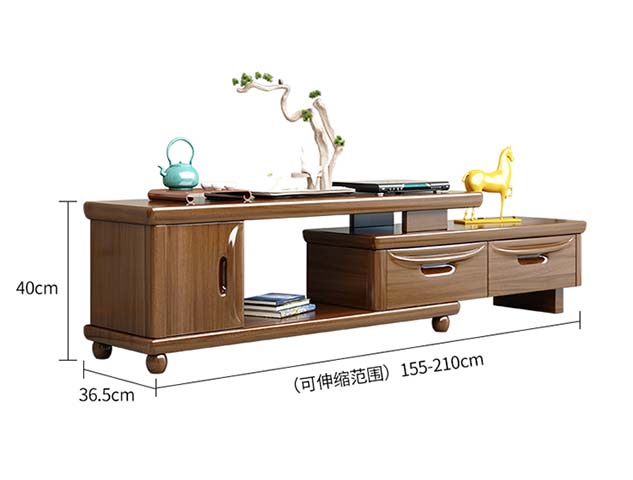 Walnut Tone Extendable TV Media Console with Raised Shelf