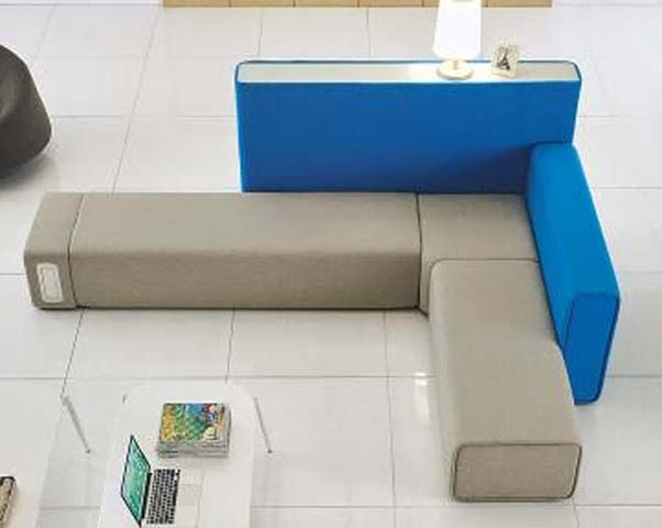 Two-Tone Modular L-Shaped Lounge Sofa with Rear Integrated Shelf