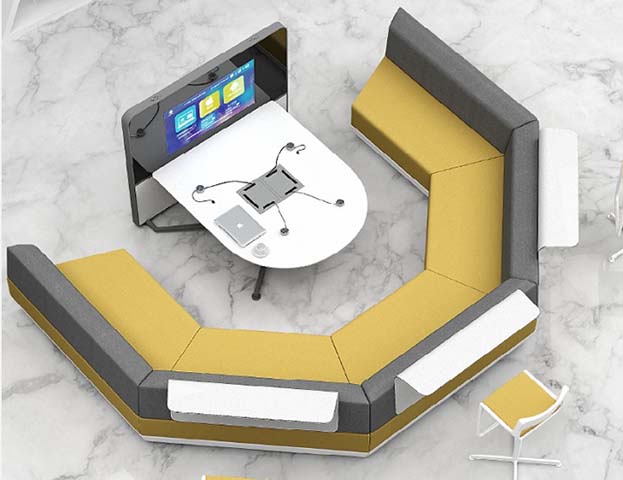 Modular Collaborative Meeting Booth with Integrated Display and Power System