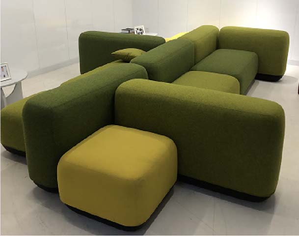 Two-Tone Olive Chartreuse Rounded Block Modular L-Sectional Sofa
