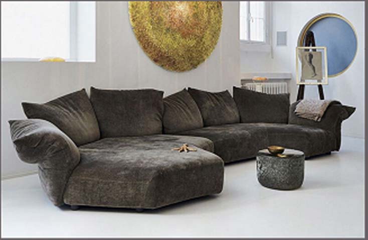 Dark Grey Curved L-Shaped Sectional Sofa with Left Chaise