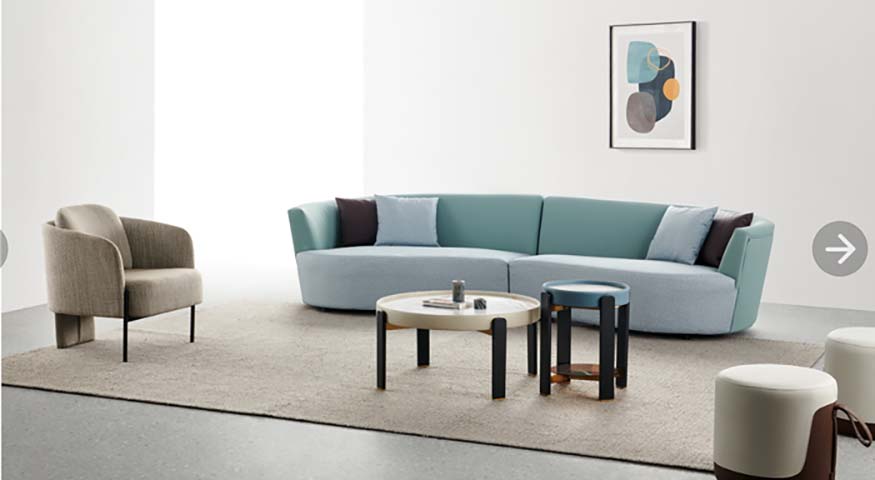 Two-Tone Blue Curved 2-Module Lounge Sofa