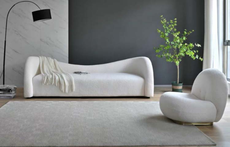 Modern Curved 3-Seater Boucle Upholstered Sofa