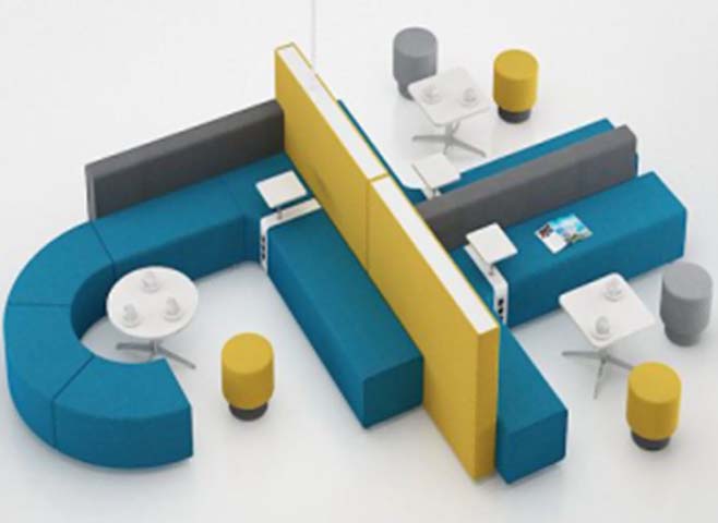 Modular Collaborative Office Lounge Seating System with Central Privacy Divider