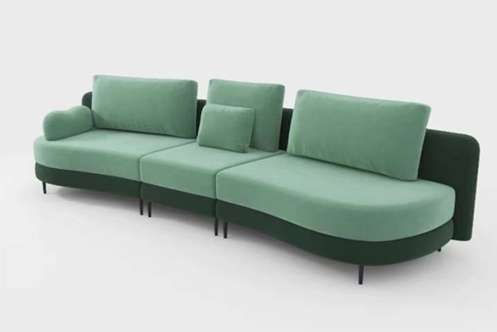 Two-Tone Green Velvet Curved 3-Seat Modular Sectional Sofa