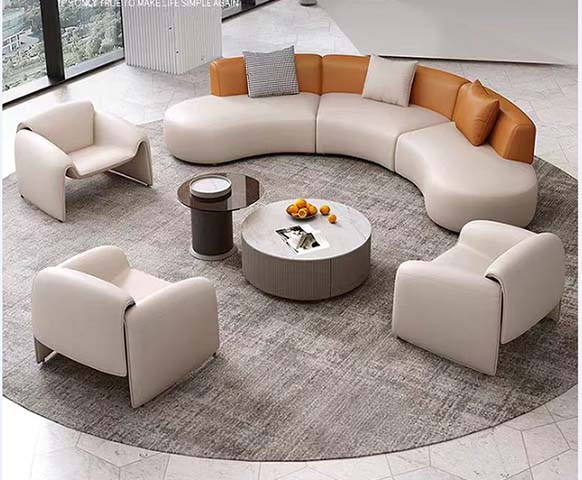 Two-Tone C-Shaped Plinth Base Curved Modular Sectional Sofa