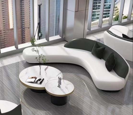 Two-Tone Curved Armless Modular Sectional Sofa with Matching Throw Pillows