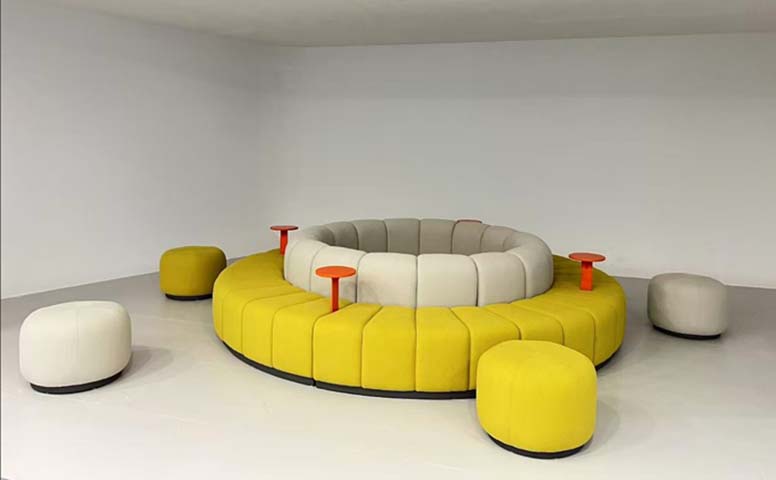 Modular Curved Cluster Lounge Seating Set with Ottomans and Side Tables