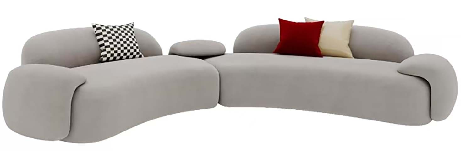 Light Gray Curved 2-Module Upholstered Sectional Sofa