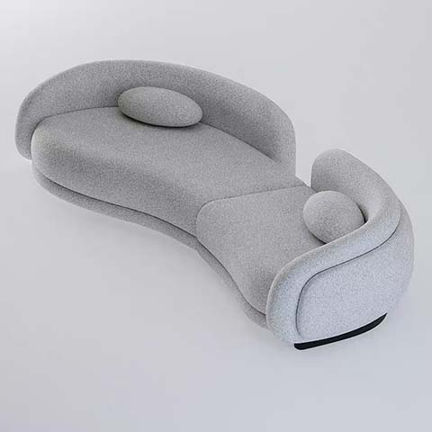 Light Grey Boucle Asymmetric Curved Modular Sectional Sofa