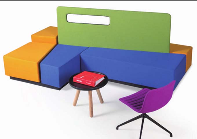 Modular Soft Seating Set with Divider Screen, Side Table and Lounge Chair
