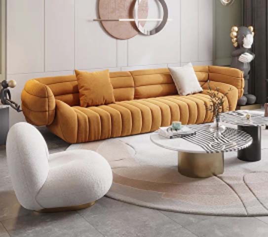 Mustard Yellow Curved Channel Tufted Velvet 3-Seater Sofa
