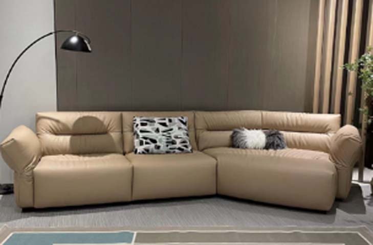 Beige Low-Profile Curved L-Shaped Sectional Sofa
