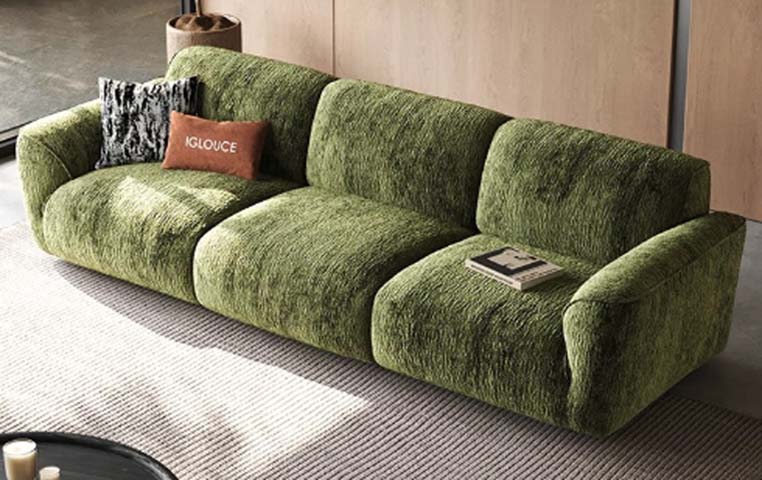IGLOUCE Moss Green Textured Chenille Block 3-Seater Sofa