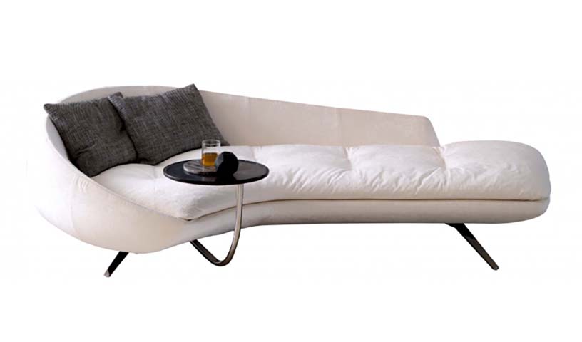 Asymmetrical Upholstered Chaise Lounge with Integrated Side Table