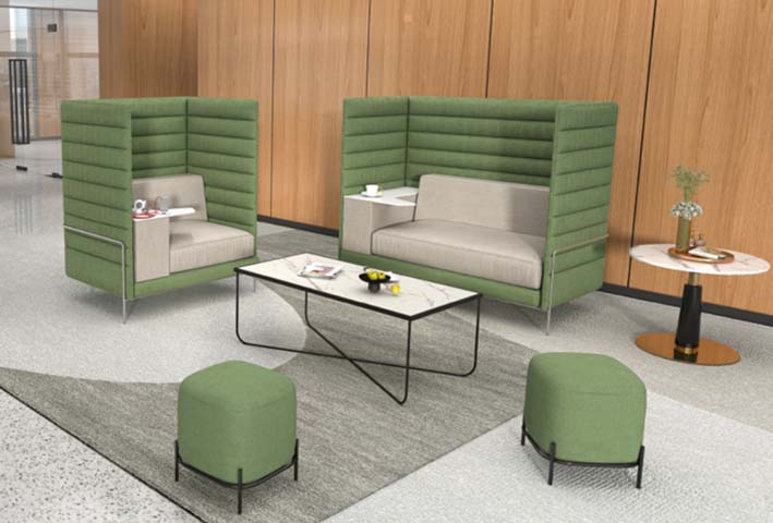 Open Office Acoustic Privacy Booth Lounge Set with Tables and Ottomans