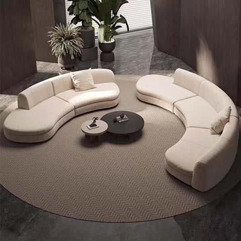 Cream Curved Modular Sectional Sofa Set, Circular Conversational 2-Arc Lounge Seating