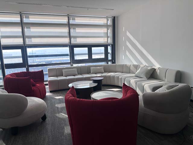 Modular Curved Lounge Seating Set with Accent Chairs and Coffee Tables