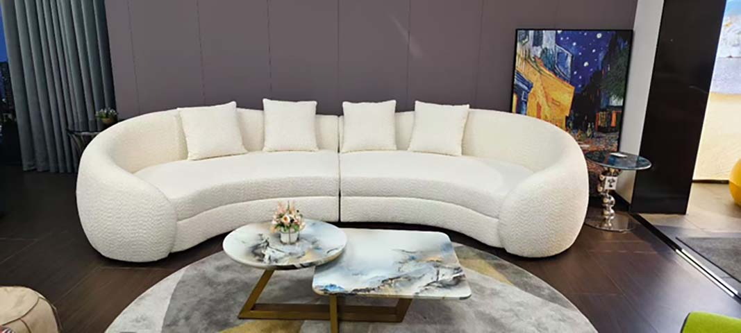 White Boucl&eacute; 4-Seat Semicircular Curved Sectional Sofa