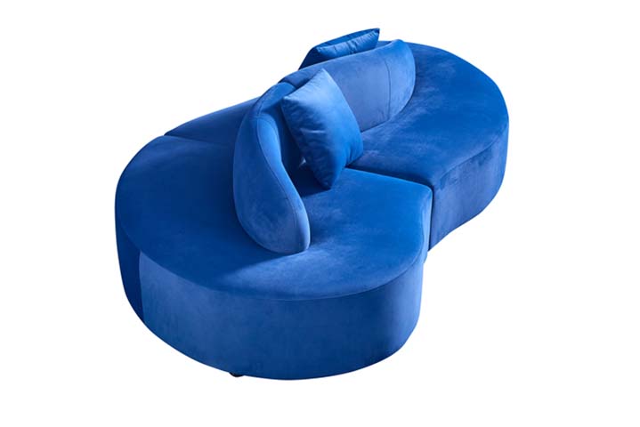 Royal Blue Velvet Kidney-Shaped Curved Modular Conversation Sofa