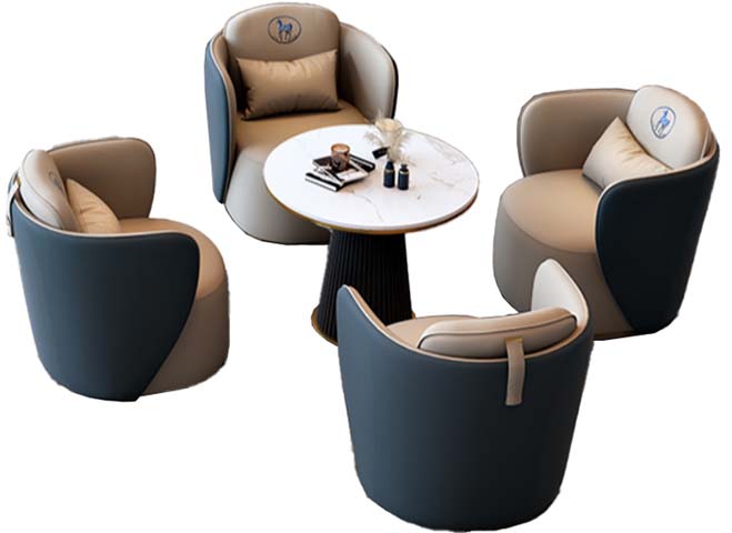 4-Seat Two-Tone Barrel Lounge Conversation Set with Round Marble-Look Side Table
