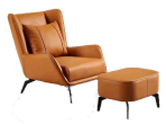 Tan Faux Leather Lounge Chair with Matching Ottoman