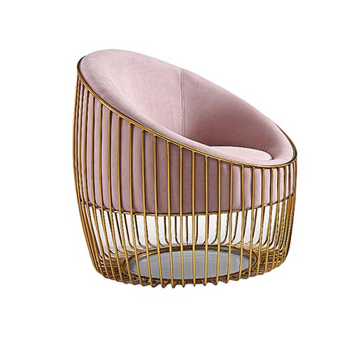 Blush Pink Velvet Gold Open Slat Cage Barrel Accent Lounge Armchair