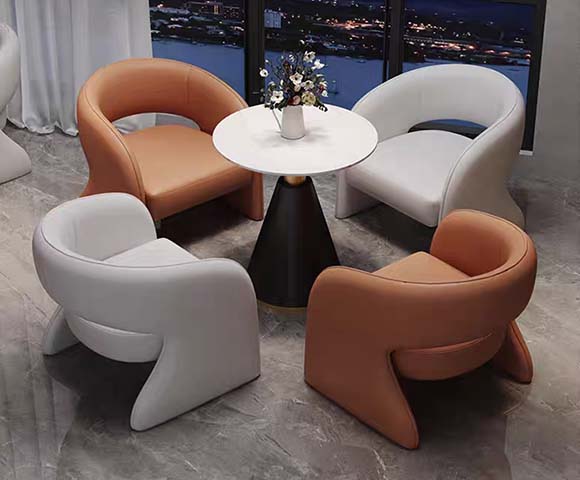 4-Person Modern Reception Lounge Conversation Set with Round Pedestal Side Table
