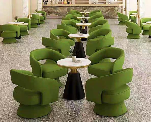 Upholstered Curved Lounge Armchair with Round Side Table Set
