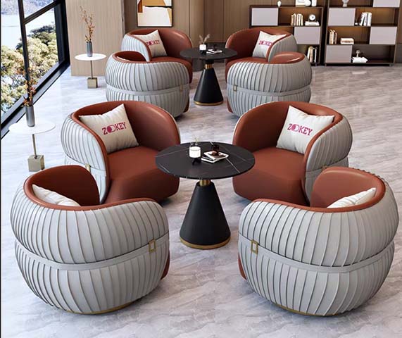 Modern Two-Tone Pleated Barrel Lounge Chair and Pedestal Side Table Reception Set