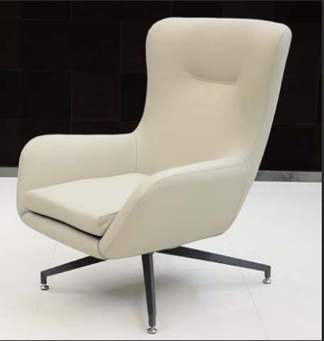 Off-White Upholstered High-Back Swivel Lounge Armchair