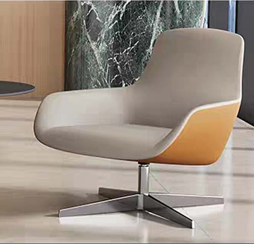 Two-Tone Curved Shell Swivel Lounge Chair with 4-Prong Polished Metal Base