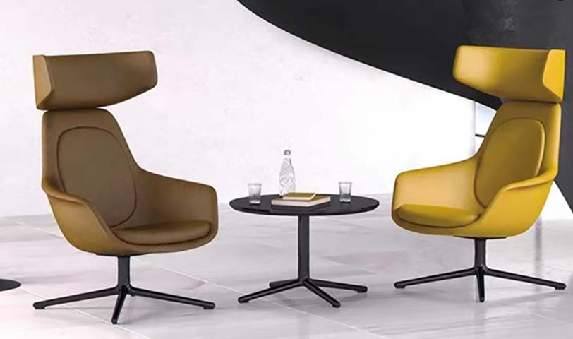 High-Back Upholstered Lounge Chair with Matching Round Side Table Set