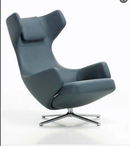Dark Gray Upholstered Fixed-Recline Swivel Lounge Chair with 4-Star Polished Metal Base