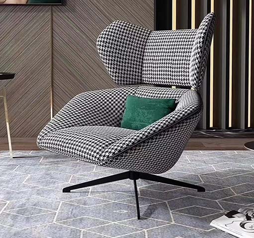 Houndstooth Upholstered 360&deg; Swivel Wing Lounge Chair with Throw Pillow