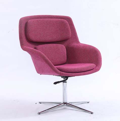 Fuchsia Fabric Upholstered Height-Adjustable Swivel Lounge Armchair with 4-Star Chrome Base