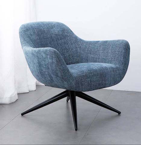 Blue Textured Fabric Swivel Lounge Armchair with Black 4-Star Base