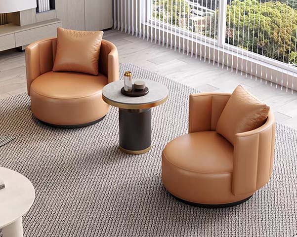 Tan Channel-Stitched Swivel Barrel Accent Lounge Chair with Matching Throw Pillow