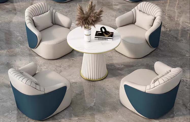 4-Piece Two-Tone Swivel Lounge Chair Set with Round Fluted Pedestal Coffee Table