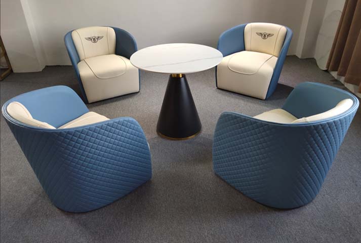 4-Seat Two-Tone Quilted Reception Lounge Set with Round Pedestal Tea Table