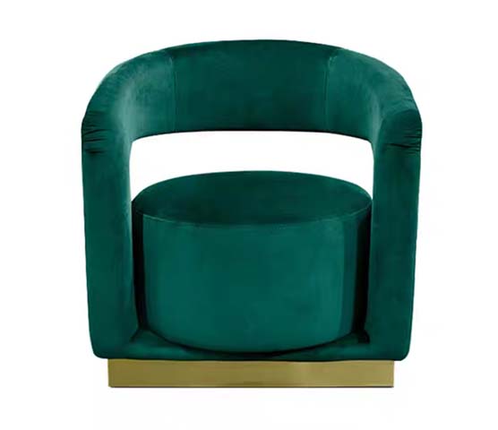 Emerald Green Velvet Open-Back Barrel Swivel Accent Armchair with Gold Plinth Base