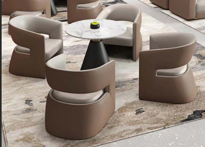 Modern Round White Veined Coffee Table with Black Conical Pedestal Base