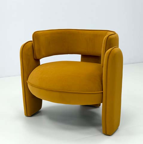 Mustard Yellow Velvet Sculptural Cutout-Back Lounge Armchair