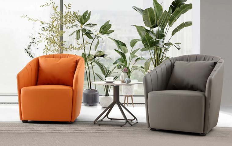 Vertical Channel Stitched Barrel Upholstered Accent Armchair