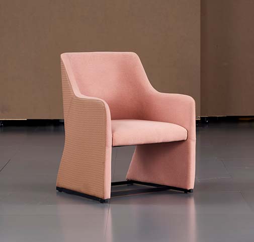 Two-Tone Blush Sculptural Upholstered Lounge Armchair with Black Sled Base
