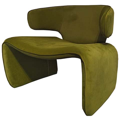 Olive Green Velvet Sculptural Cantilever Accent Lounge Chair