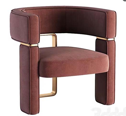 Terracotta Upholstered Barrel Accent Armchair with Gold Metal Accents