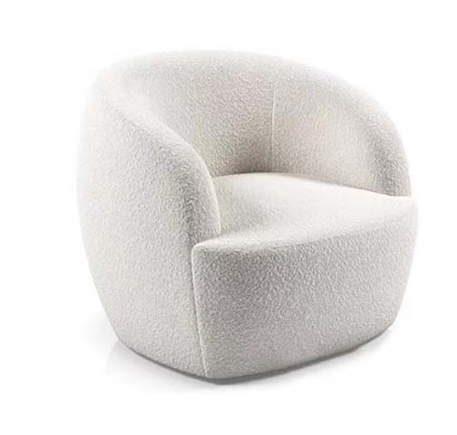 Off-White Boucle Upholstered Swivel Barrel Accent Lounge Chair