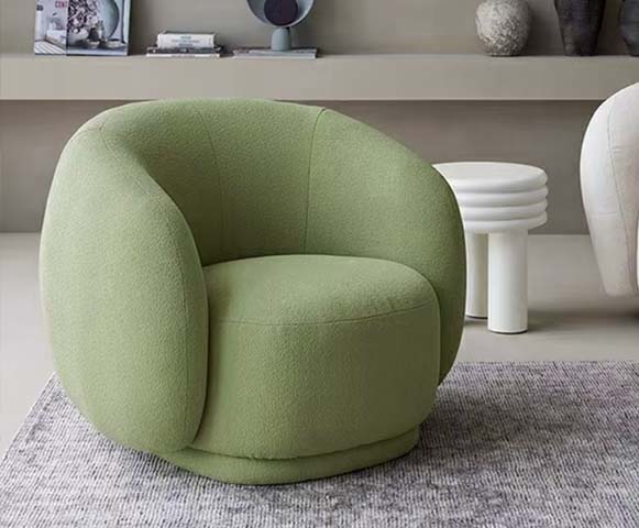 Sage Green Boucle Upholstered Swivel Barrel Lounge Armchair